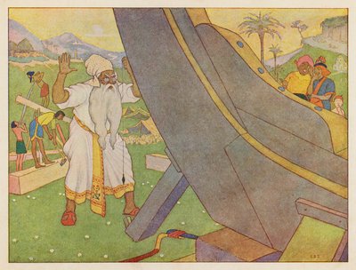 Nooan arkki: Arkin rakentaminen (värillinen litografia) tekijältä Elmer Boyd Smith