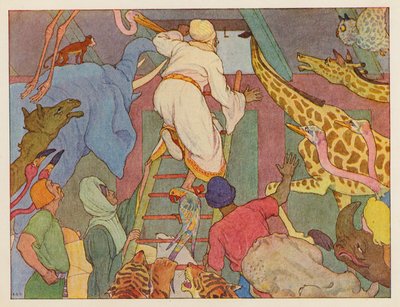 Nooan arkki: Ensimmäinen näkymä maalle (värilitografia). tekijältä Elmer Boyd Smith