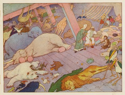 Nooan arkki: Arkin sisäpuoli (värilitografia) tekijältä Elmer Boyd Smith