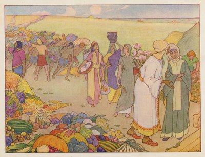 Nooan arkki: tarvikkeiden ottaminen mukaan (värilitografia) tekijältä Elmer Boyd Smith