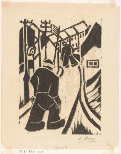 Kaksi hahmoa kyläkadulla tekijältä Else Berg (signed by artist)
