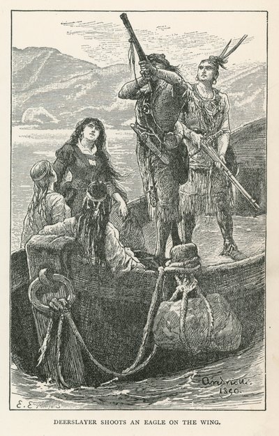 Peuransurmaaja ampuu kotkaa siivellä (kaiverrus) tekijältä Elviro Michael Andriolli