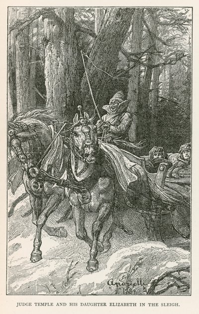 Tuomari Temple ja hänen tyttärensä Elizabeth reessä (kaiverrus). tekijältä Elviro Michael Andriolli
