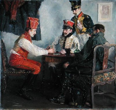 Korttipöydässä (öljy kankaalle) tekijältä Emanuel Bachrach Baree