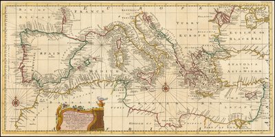1748 kartta - Välimeren ja Adrianmeren tarkka kartta; saaristo ja osa Mustasta merestä mukaan lukien tekijältä Emanuel Bowen