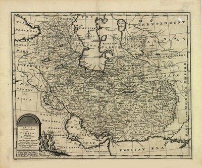 Uusi ja tarkka Persian kartta Safavid- ja Mughal-imperiumin kanssa tekijältä Emanuel Bowen