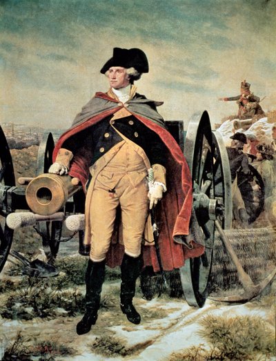George Washington Dorchester Heightsissa, Massachusettsissa (väri litho) tekijältä Emanuel Gottlieb (after) Leutze