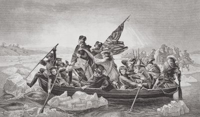 Washington ylittämässä Delawaren lähellä Trentonia, New Jerseyssä, jouluna 1776, osasta "Illustrations of English and Scottish History" osa II tekijältä Emanuel Gottlieb Leutze