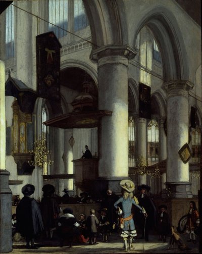 Oude Kerkin sisätilat, Delft, noin 1680 (öljy paneelille). tekijältä Emanuel de Witte