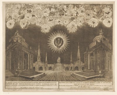 Vuurwerk in Moskou bij de viering van het einde van de Russisch-Turkse Oorlog, 1775 (laki IV) Ilotulitteiden esitys, ammuttu Hänen Keisarillisen Majesteettinsa läsnäollessa Venäjän ja Ottomaanien portin välisten rauhanjuhlien yhteydessä (sarja tekijältä Emel