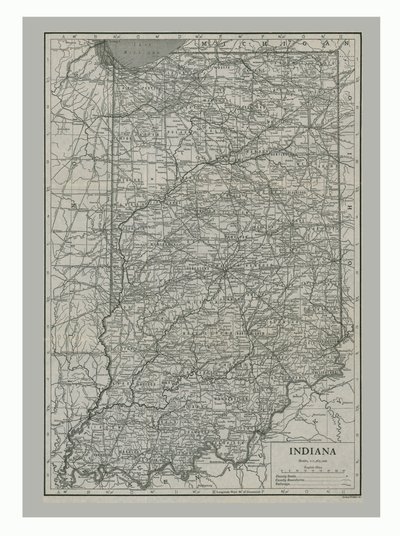 Indianan kartta, USA, 1900-luku tekijältä Emery Walker