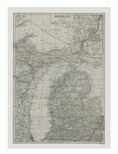 Michiganin kartta, USA, c1900. tekijältä Emery Walker