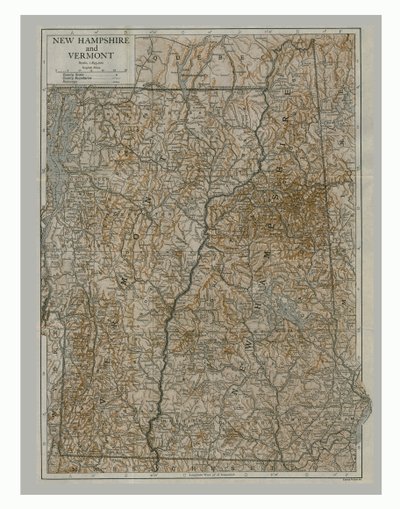 New Hampshiren ja Vermontin kartta, USA, 1900-luku. tekijältä Emery Walker