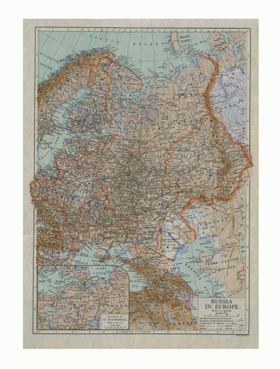 Venäjän kartta Euroopassa, 1910-luku. tekijältä Emery Walker