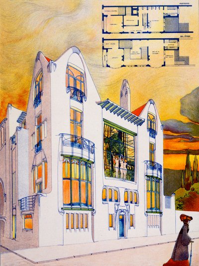 Talosuunnittelu, n. 1905-1906 (akvarelli ja kynä paperille) tekijältä Emiel van Averbeke