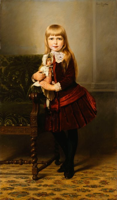 Muotokuva nuoresta tytöstä pitelemässä nukkea, 1887 tekijältä Emil Brack