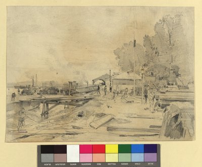 Dampfschiffstation an der Donau bei Kaisermühlen tekijältä Emil Jakob Schindler
