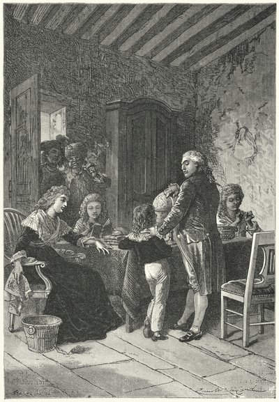 Ludvig XVI ja hänen perheensä vangittiin temppelissä tekijältä Emile Antoine (after) Bayard