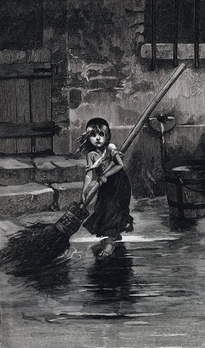 Kohtaus Les Miserablesista, Victor Hugo: Cosette-lakaisu (kaiverrus) tekijältä Emile Antoine (after) Bayard
