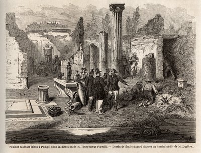 Pompejin kaivaukset, tarkastaja Fiorellin johdolla, kuvitus teoksesta "Pompei et les Pompeiens", Edouard Charton tekijältä Emile Antoine (after) Bayard