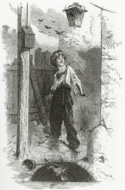 Gavroche, 1800-luku (bw-kaiverrus) tekijältä Emile Antoine Bayard