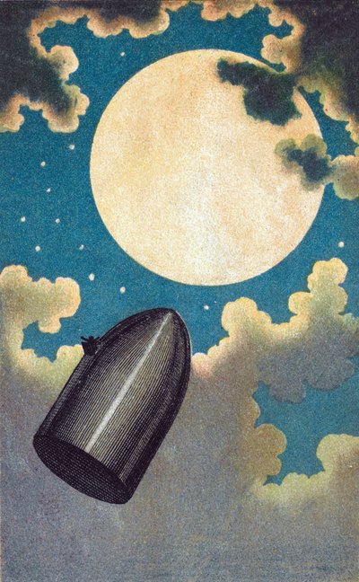 Illustration pour De la Terre a la Lune de Jules Verne - Kuvitus Jules Vernen - Emile-Antoine Bayardin (1837-1891) ""From the Earth to the Moon" -kuvaan. Värillinen litografia tekijältä Emile Antoine Bayard