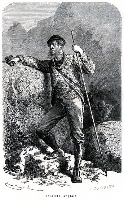 Emile Bayardin muotokuva englantilaisesta turistista - matkailu 1800-luvulla - kuvitus kirjasta "" Moors and Characters of Peoples", painos 1884 - tekijältä Emile Antoine Bayard