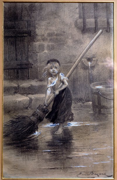Cosetten esitys, lakaistaan paljain jaloin. Kuvitus Emile Bayardin (1837-1891) Victor Hugon (1802-1885) "Onnelliset" 1800-luvulta. Paris, Maison Victor Hugo tekijältä Emile Antoine Bayard