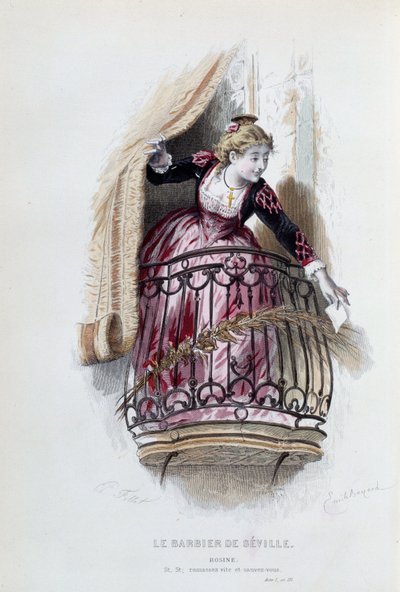 Rosine Pierre Augustin Caron de Beaumarchaisin (1732-1799) "Sevillan parturi", Emile Bayardin (1837-1891) piirustukset tekijältä Emile Antoine Bayard