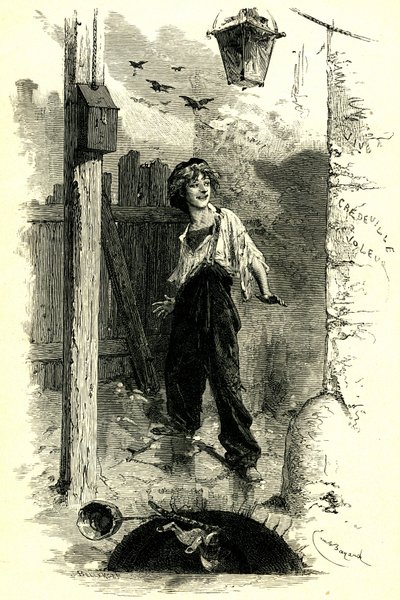 Victor Hugo: Les Miserables. Gavroche, poika Pariisista. Kuvitus Emile Bayard. tekijältä Emile Antoine Bayard