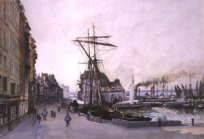 Honfleurin laituri (akvarelli) tekijältä Emile Antoine Francois Herson