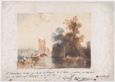 Maisema joen ja veneiden kanssa, 1837 tekijältä Emile Aubert Lessore