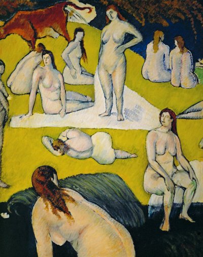 Baigneuses a la vache rouge (öljy kankaalle) tekijältä Emile Bernard