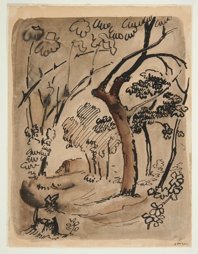 Maisema puineen, n. 1890-95 (tussi ja muste paperille). tekijältä Emile Bernard