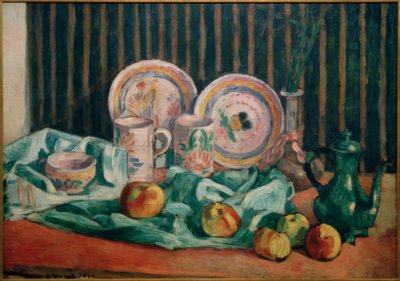 Asetelma omenoilla ja bretoni keramiikkaa tekijältä Emile Bernard