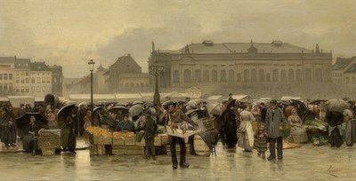 Markkinat Antwerpenin teatterin edessä tekijältä Emile Claus