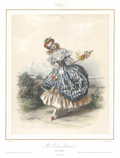 Ranskalainen balettitanssija Pauline Leroux tanssimassa Pariisin oopperassa, 1840 (värilitho) tekijältä Emile Desmaisons