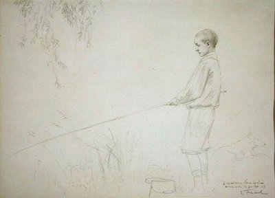 Nuori poika kalastus tekijältä Emile Friant