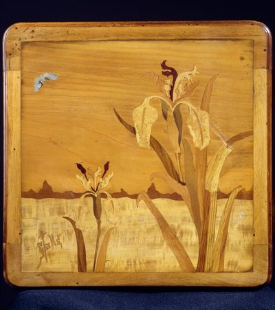 Art nouveau -tyylinen pöytä, Emile Galle (1846-1904), pähkinä, viiluviimeistely ja erilaisia puulajeja, yksityiskohta, Ranska, 1900-luku tekijältä Emile Galle