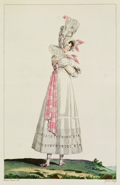 Kesämekko, muotilevy "Incroyables et Merveilleuses", kaiverrus Georges Jacques Gatine (1773-1831), n. 1815 tekijältä Emile Jean Horace Vernet