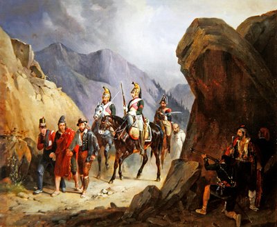 Ambush, ryöstöt, jotka aikovat vapauttaa toverinsa (öljy paperille) tekijältä Emile Jean Horace Vernet