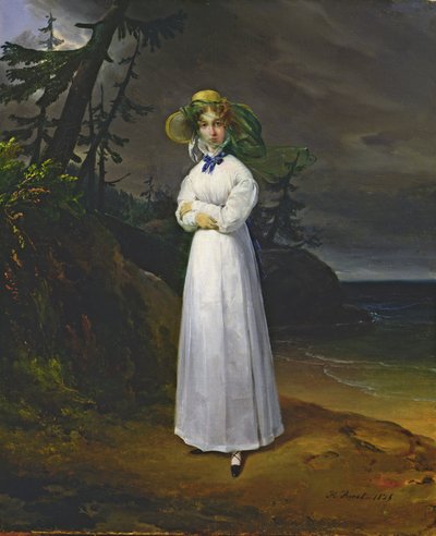 Nuori tyttö romanttisessa maisemassa, 1825 tekijältä Emile Jean Horace Vernet