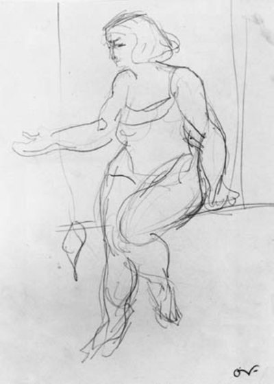 Naisakrobaatti istuu trapetsissa. tekijältä Emile Othon Friesz