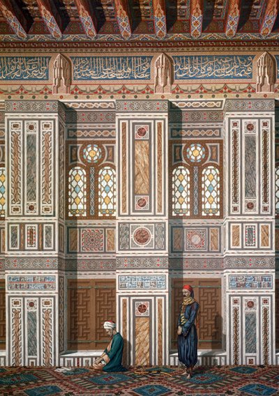 Khosne Ahmed el-Bordeynyn moskeijan sisätilat. Kromolitografia Emile Prisse d