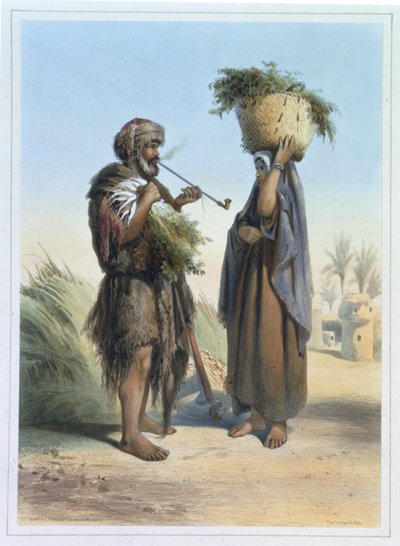 Fellah Mies ja nainen, kuva "Niilin laaksosta", kaivertanut Mouilleron, pubi. Lemercier, 1848 tekijältä Emile Prisse d