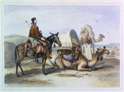Kafila ja kameli, jolla on Hodesh, kuvitus teoksesta "Niilin laakso", kaiverrettu Lehnertin toimesta, julkaissut Lemercier, 1848. tekijältä Emile Prisse d