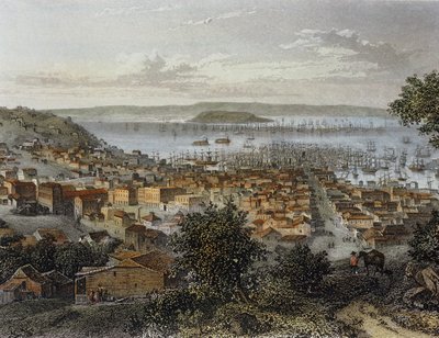 Näkymä San Franciscosta, Kalifornia, Yhdysvallat. Kaiverrus ... (kaiverrus) tekijältä Emile Rouargue