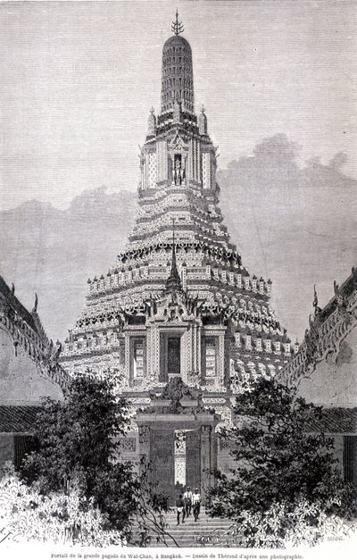 Suuren Wat-Chanin pagodin portaali, Bangkok. Piirustus Thérond. tekijältä Emile Theodore Therond