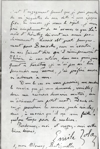 Zolan kirje Edouard Manetille (1832-83) 1868 (kynä ja muste paperille) tekijältä Emile Zola