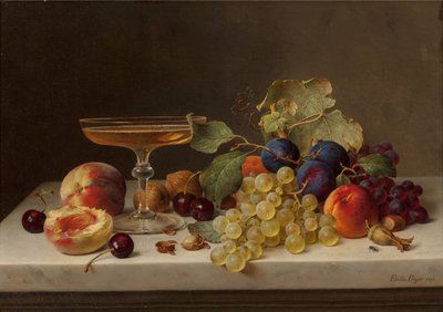 Asetelma kesähedelmillä ja samppanjalla, 1875. tekijältä Emilie Preyer